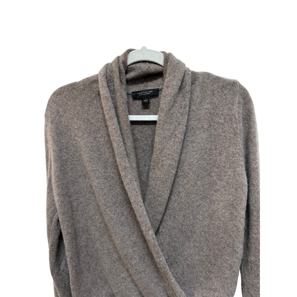 Ann Taylor Taupe 100% Cashmere Wrap-Front Sweater - Picture 3 of 6